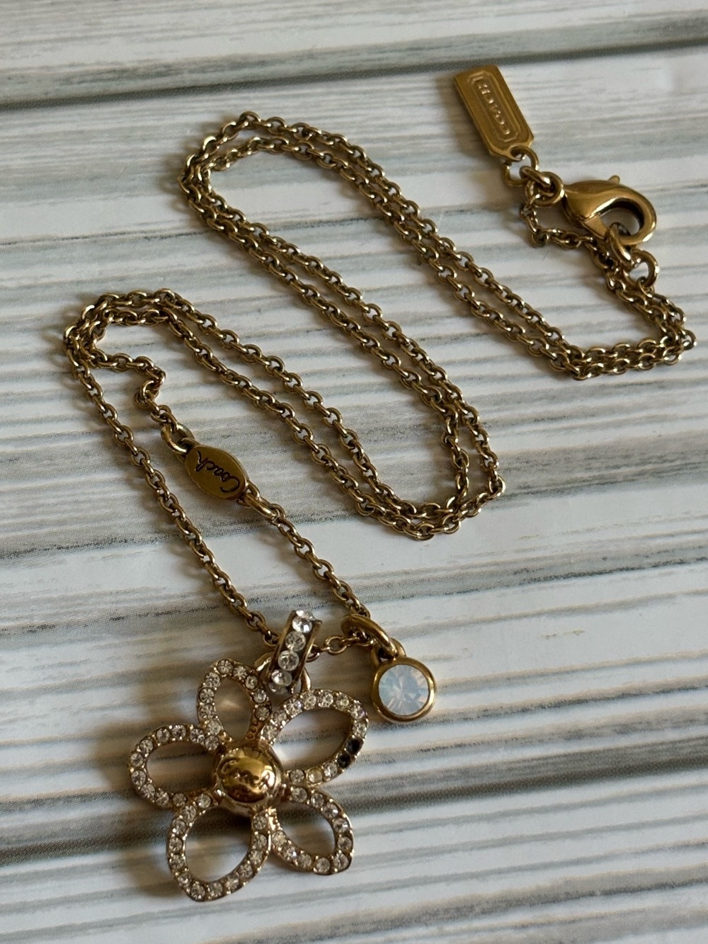 Coach Pave Tea Rose Pendant Necklace